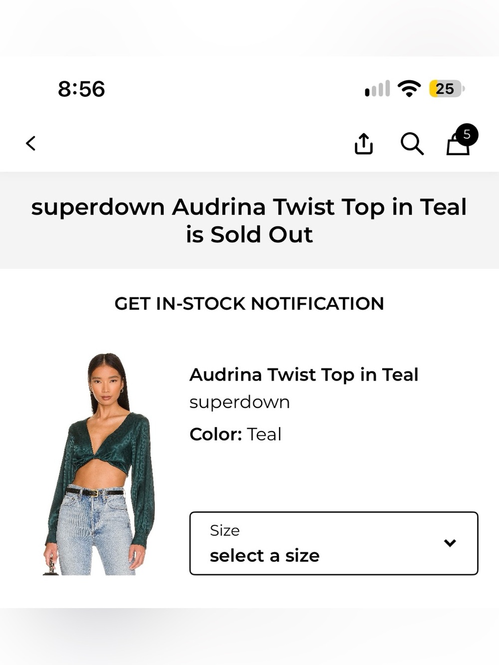 superdown Audrina Twist Crop Top in Teal Green